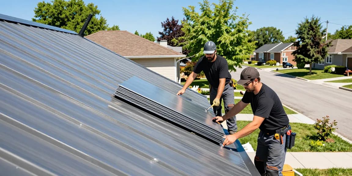 Metal roofing installation at a Toronto home by https://www.mroof.ca/ showcasing durability and craftsmanship.
